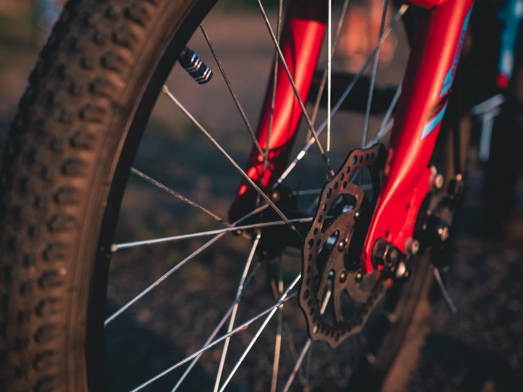 Photo by Roman Koval Vivid close-up of a bicycle wheel in warm sunset light highlighting its structure and design.